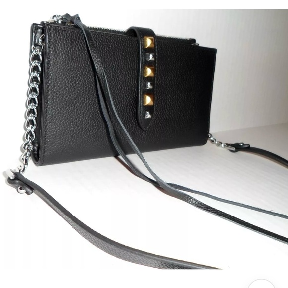 $178 REBECCA MINKOFF Black Leather Multi Studded Wallet Purse Crossbody NWT - Picture 4 of 16